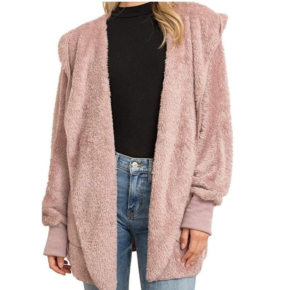 Teddy Jacket Soft Sherpa Open Front Coat-One Size - Picture 5 of 6